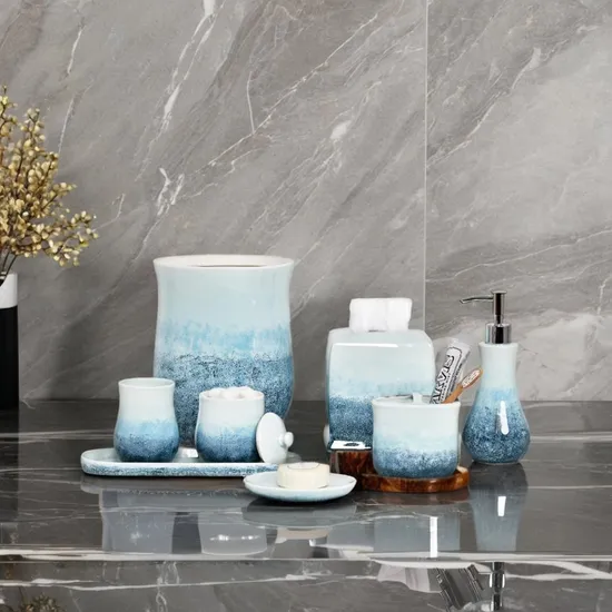Modern Bathroom Organizer Soap Dispenser Porcelain Bath Accessories Items White Ceramic Bathroom Set
