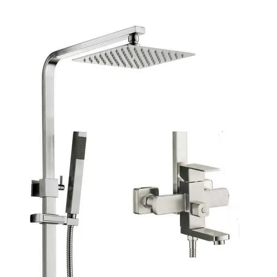 Rainfall Head Shower Column Panel Stainless Steel Black Bathroom Bath Shower Mixer Faucet Set
