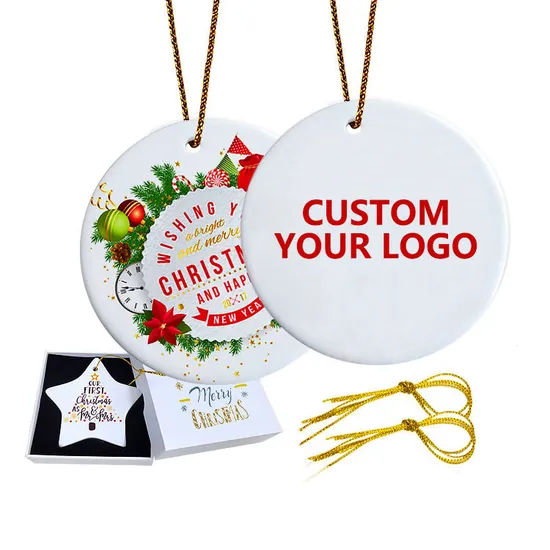 Custom Sublimation Christmas Tree Bauble Gift Round Blanks Circle Ceramic Ornaments for Christmas Decoration
