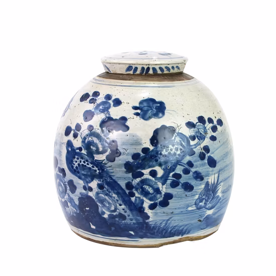 China Jingdezhen Blue and White Ceramic Flower Birds Porcelain Decoration Ginger Temple Jars