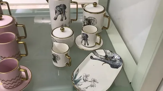 Drinkware Set Animal Pattern Decal Coffee Ceramic Tea Cup Sets 