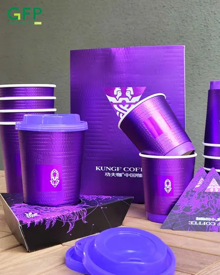 8oz/10oz/12oz/16oz/20oz Customized Logo Printed Disposable Biodegradable Takeout Silver Cardboard Double Wall Paper Coffee Cup with Lid 