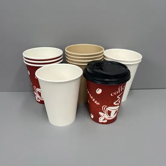 Wholesale Custom Printing 12oz 16oz Single Wall Biodegradable Disposable Paper Cups Hot Coffee Paper Cup with Sleeves and Lid 
