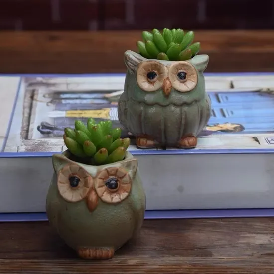 Ceramic Mini Cactus Planter Flowerpot Planter Owl Succulent Plant Pots Indoor Window Herb Flowerpot Container Bl20603 