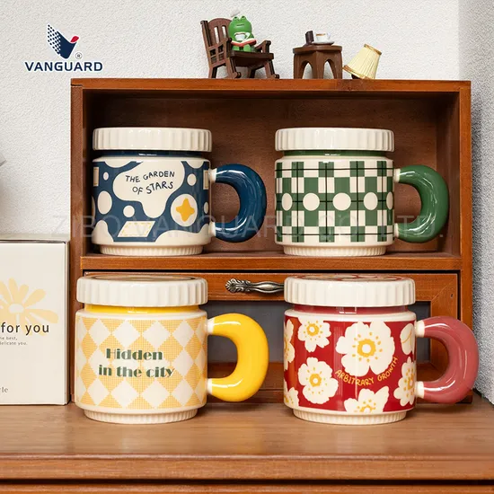 Multi Color Customized Retro Ceramic Coffee Mug Water Cup Ceramic Couple Cup with Lid 