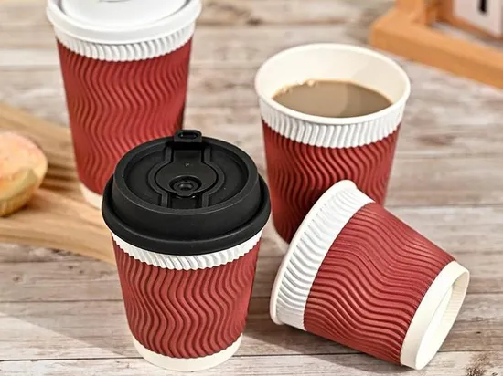 16oz Disposable Biodegradable Rippled Cold Container Ripple Wall Paper Cup 