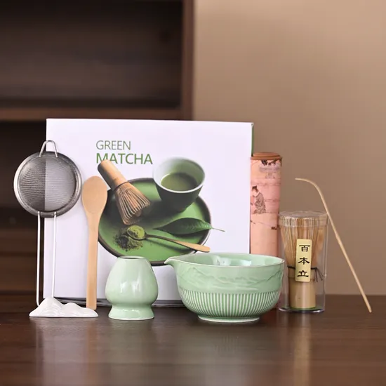 Customized Logo Gift Box Japanese Bamboo Chasen Packaging Ceramic Whisk Bowl Matcha Set Kit 