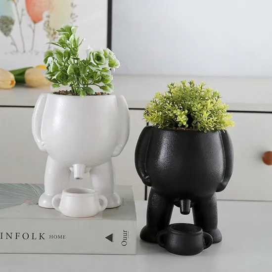 Ceramic Flowerpot Solid Color Cartoon Figure Shaped Vase Craft Small Flower Container for Home Office 