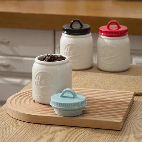 Tea Coffee Sugar Storages Container Ceramic Storage Jar with Airtight Cover 