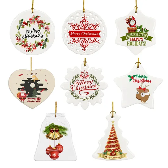 3 Inch Blank Sublimation Ceramic Christmas Ornament Personalized Christmas Bell with Hole 