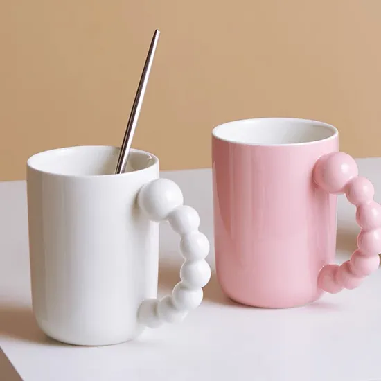 Popular Round Ball Handle Large Capacity Couple with Lid Water Ceramic Cup 