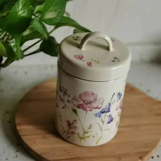 New Design Flower Enamel Steel Food Storage & Container for Oil Bacon Can with Lid 