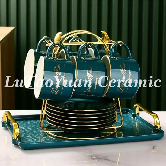 Light Luxury Golden Ceramic Tableware Pure Glazed Coffee Cup Kitchenware Customized Color/Pattern/Logo/Design/Style/Shape 