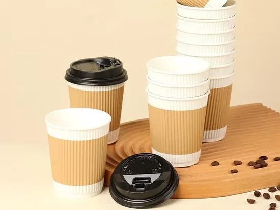 Customizable Print Takeaway Disposable 8oz Ripple Wall Paper Cup with Lid 