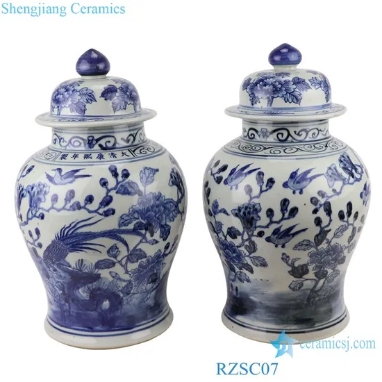 Rzsc07 Jingdezhen Antique Beautiful Flower and Bird Pattern Ceramic Ginger Jar 