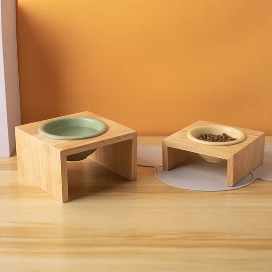 Pet Supply Ceramic Cat and Dog Bowls with Bamboo Stand 