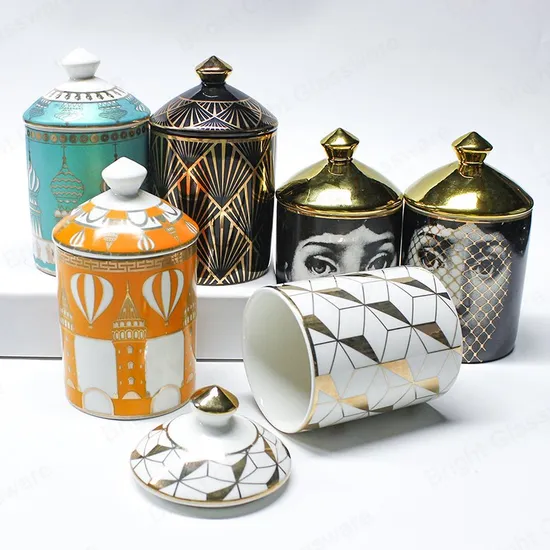 Wholesale Nordic OEM ODM Sprayed Logo Ceramic Candle Jars with Lid 
